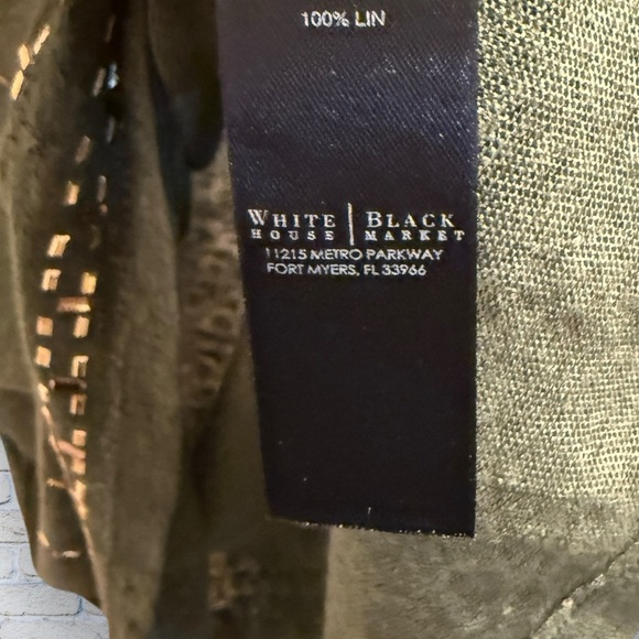 WHBM Olive Green Short Sleeve Linen Top with Gold bead Accents Size Small - Picture 4 of 6